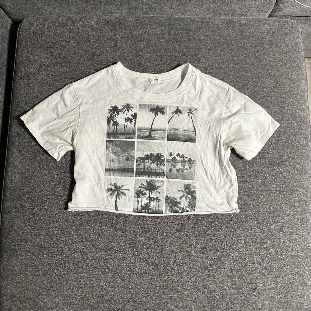 Garage Women’s White Crop Top with Palm Tree Print